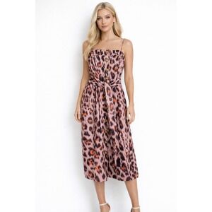 NWT  C/MEO COLLECTIVE Actuate Leopard Animal Print Linen Midi Dress Size S